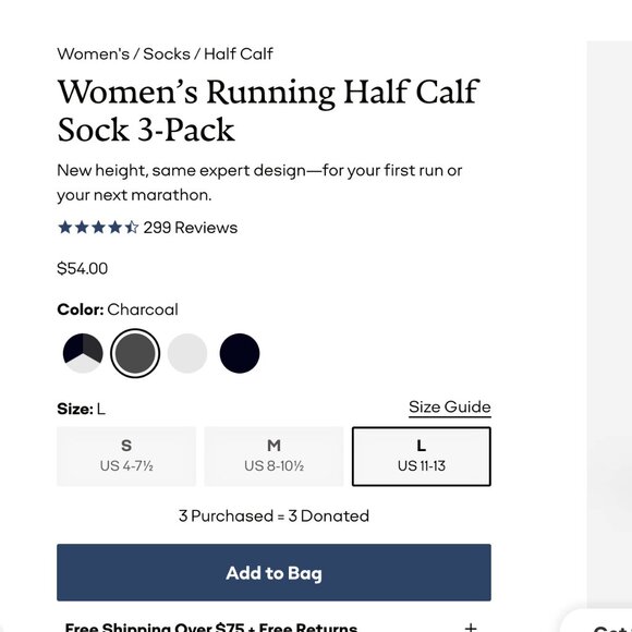 Bombas Women's Running Half Calf Sock 3-Pack Charcoal Grey NWT - Picture 6 of 6